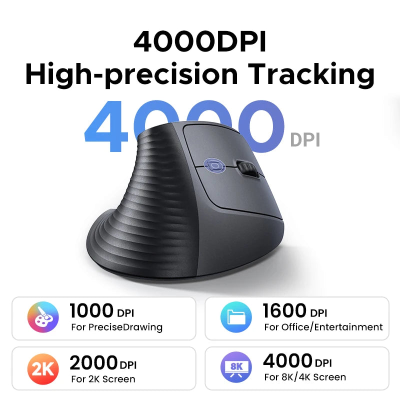 UGREEN Vertical Wireless Mouse – Ergonomic 2.4G, 4000DPI, 6 Silent Buttons