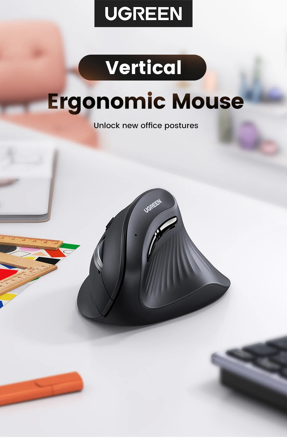 UGREEN Bluetooth & 2.4G Vertical Mouse for PC & MacBook