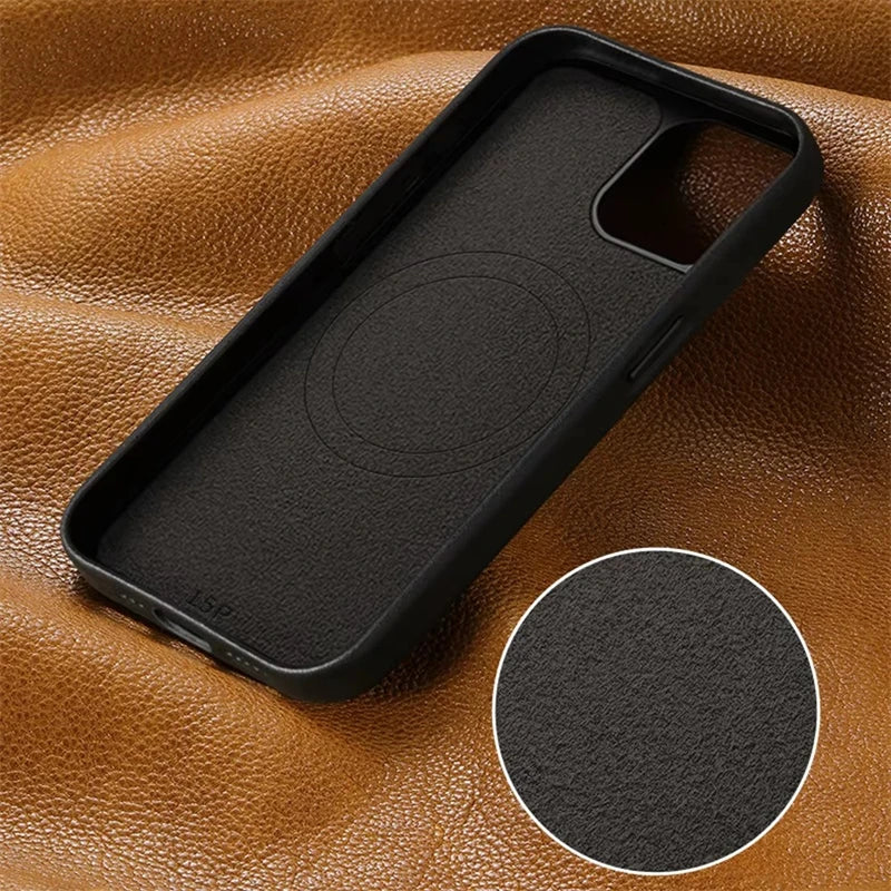 Magnetic MagSafe Leather Case for iPhone 14–17 Series – Wireless Charging Cover