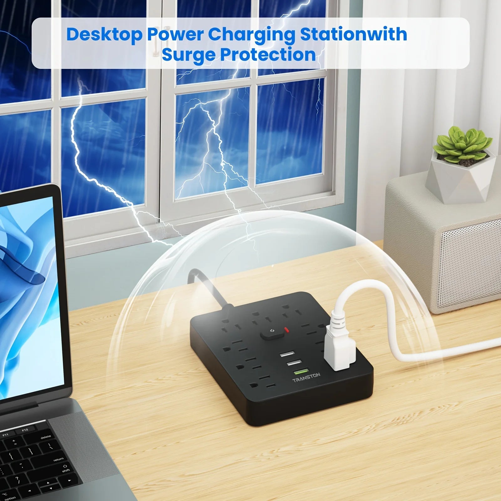 TRANSTON Home & Office Power Strip – 9 AC Outlets with 3 USB Ports