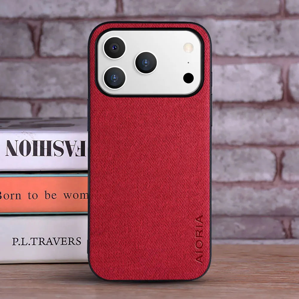 Luxury Textile PU Leather Case for iPhone 17 Series – Slim Shockproof Cover