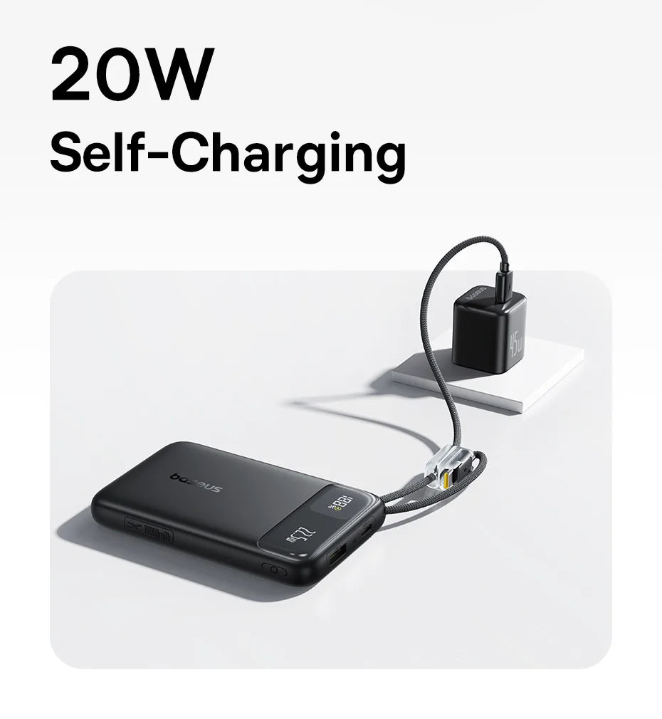 Baseus 10,000mAh Power Bank – 22.5W Fast Charge, Dual USB-C