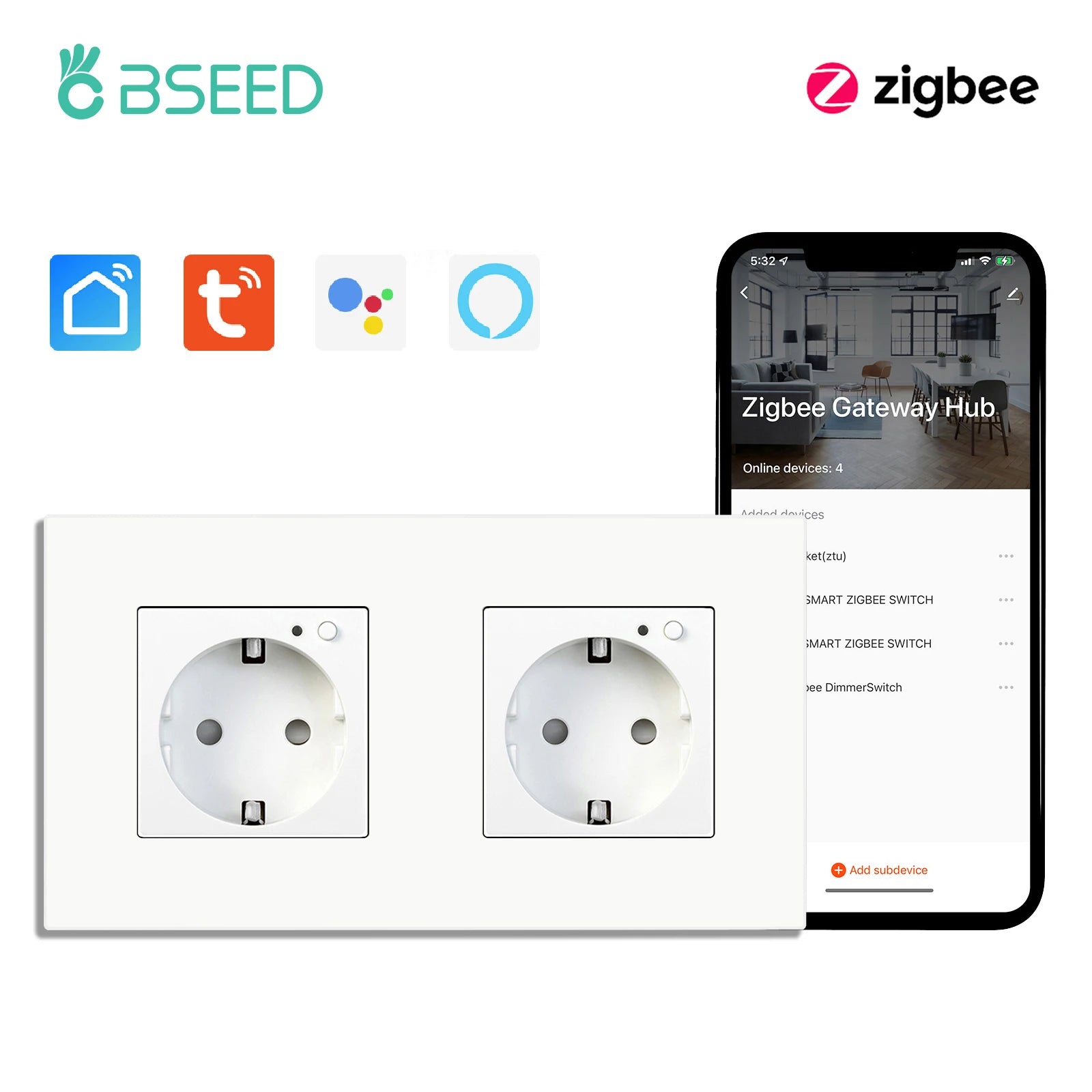 BSEED ZigBee Smart Wall Socket with Energy Monitoring (EU)