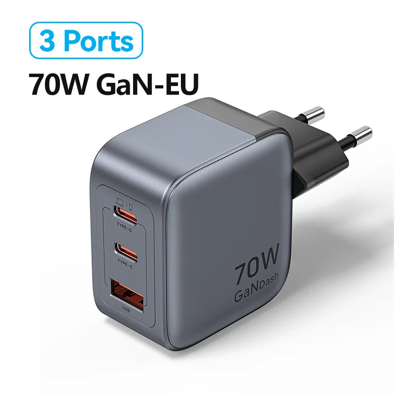 Vention 70W GaN Fast Charger – USB-C PD for Phones & Laptops