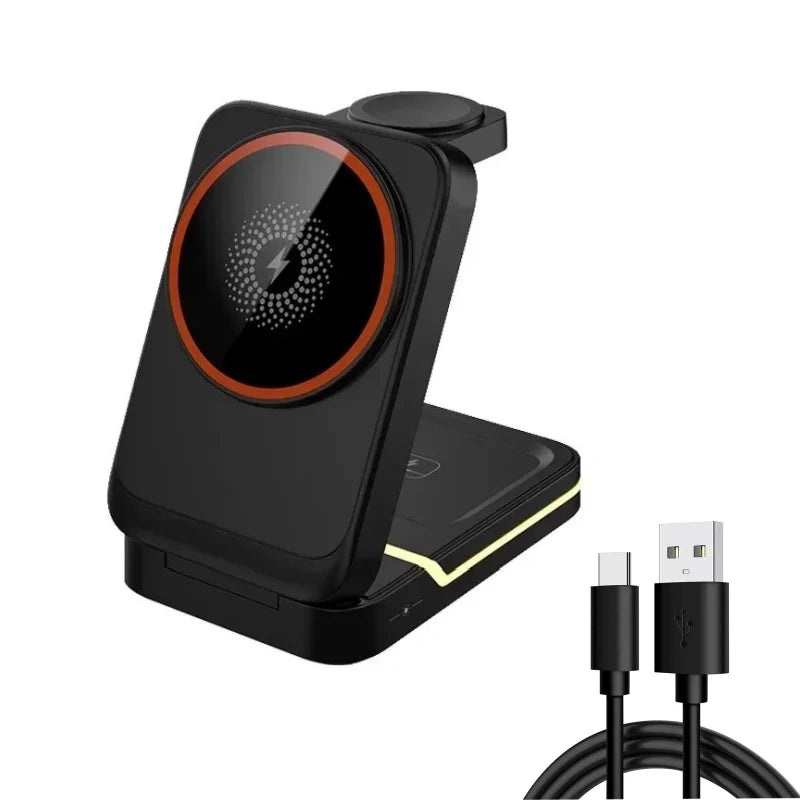 30W 3 in 1 Magnetic Foldable Travel Fast Wireless Charger Stand for Magsafe iPhone 16 15 14 13 17 Pro Apple Watch 2-9 SE Airpods