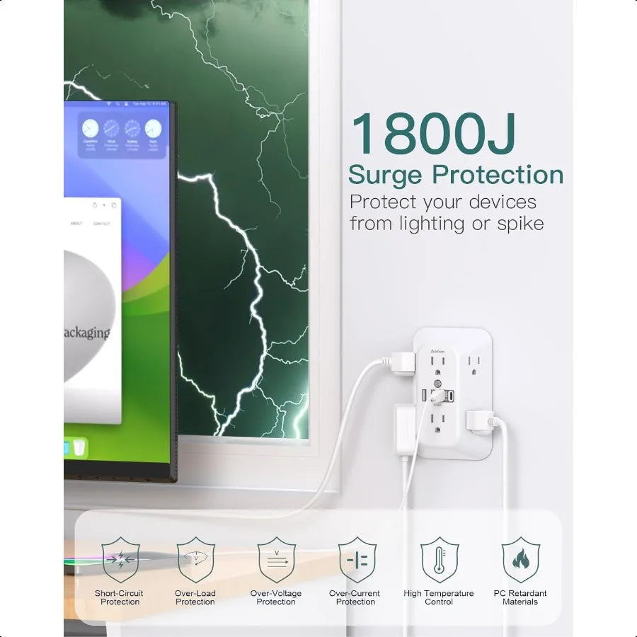 Surge Protector Power Strip – 6 AC, 2 USB & 2 USB-C Ports