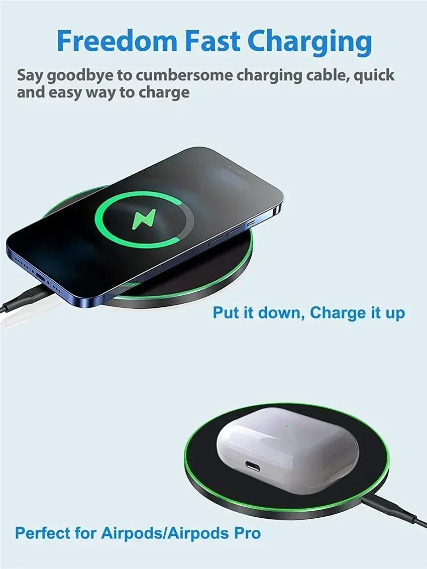 Wireless Charging Pad Fast Wireless Charger Compatible for iPhone 17 Pro 16 15 14 13 12 SE XS Max XR AirPods for Samsung Galaxy