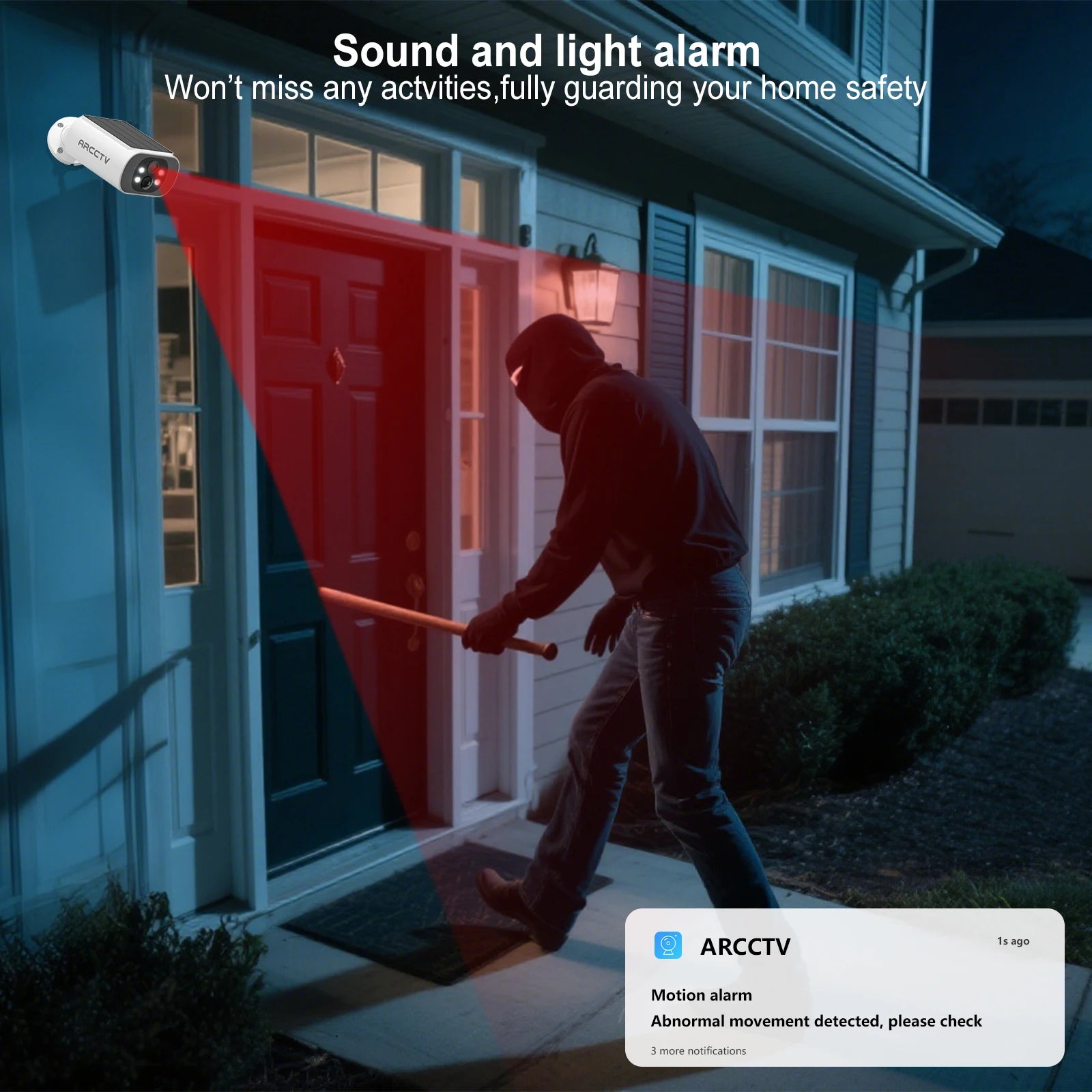 ARCCTV 2K Solar-Powered Wi-Fi Security Camera – Night Vision + Flash Alarm
