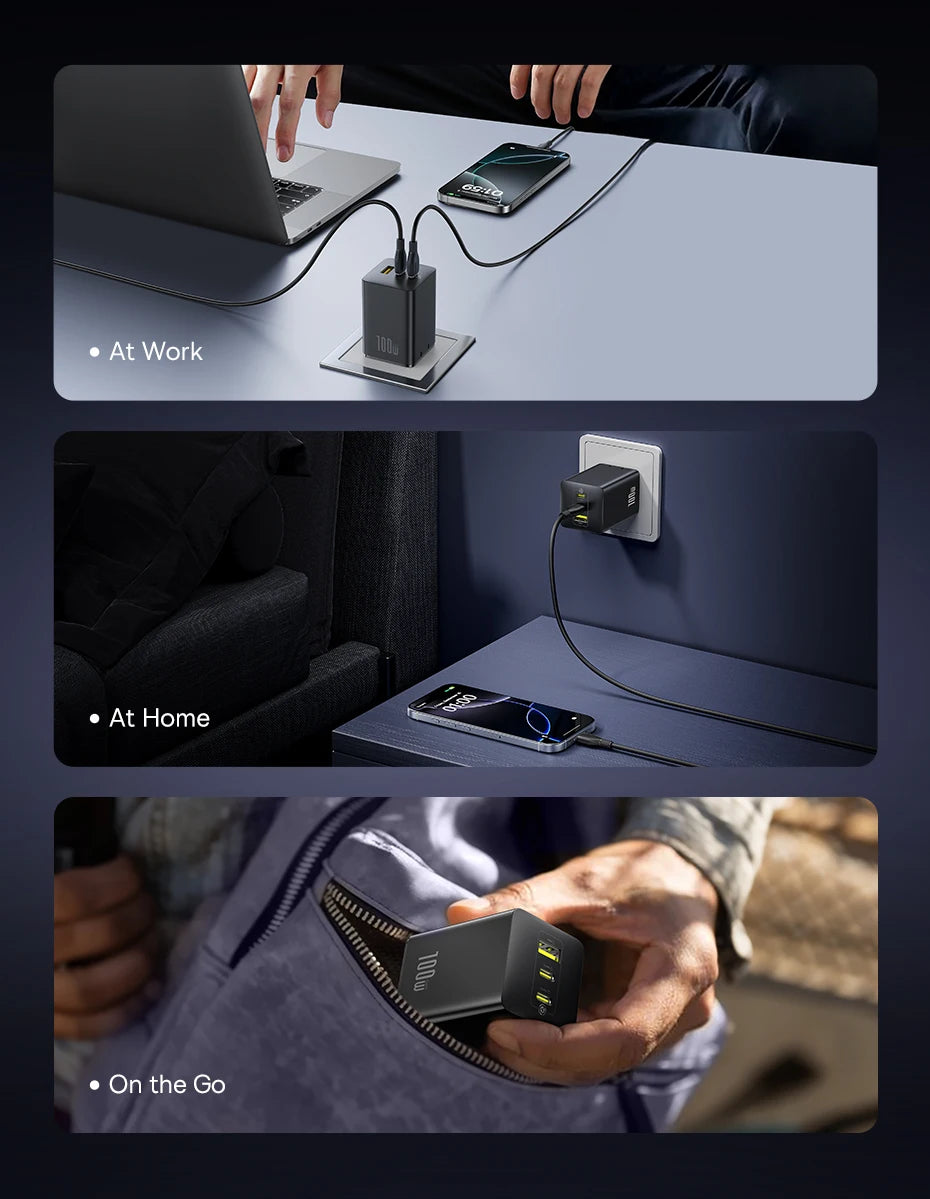 Baseus 100W GaN PD Charger – Fast USB Charging for Phones & Laptops