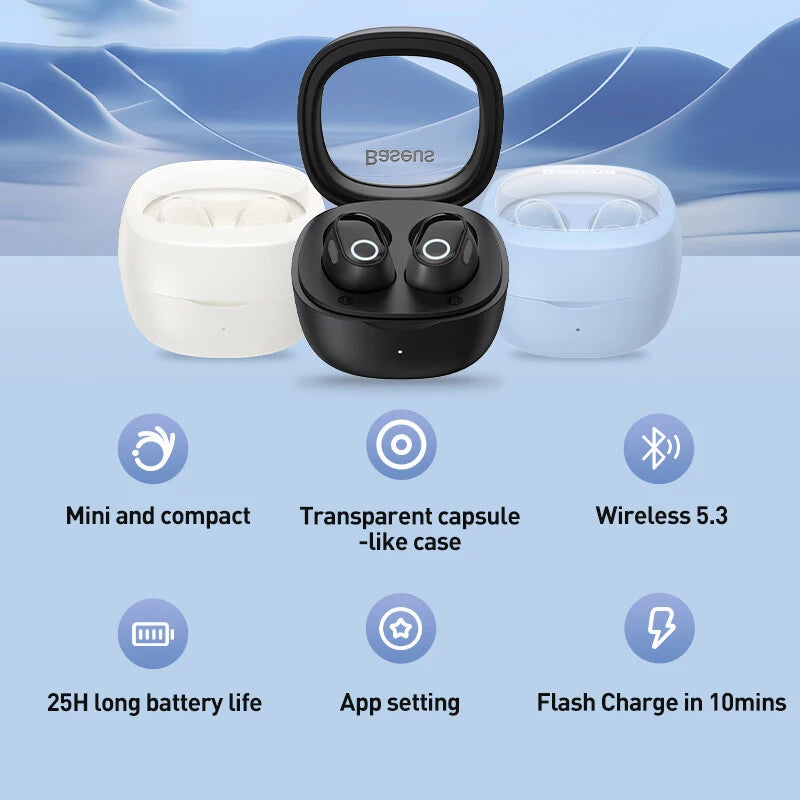 Baseus WM02 Wireless Earphones – TWS, Mini, 25H Battery