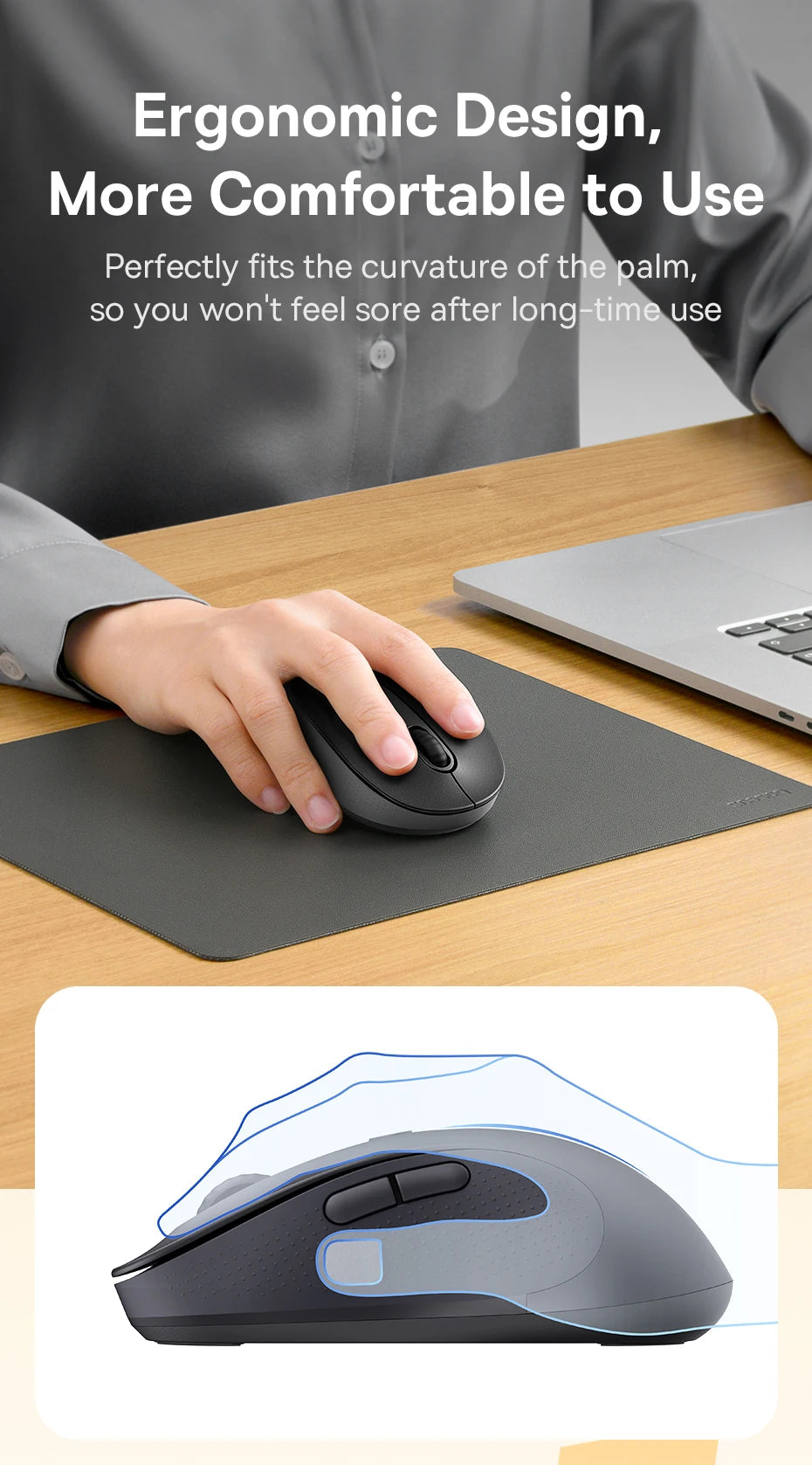 Baseus F02 Wireless Mouse – Ergonomic & Bluetooth
