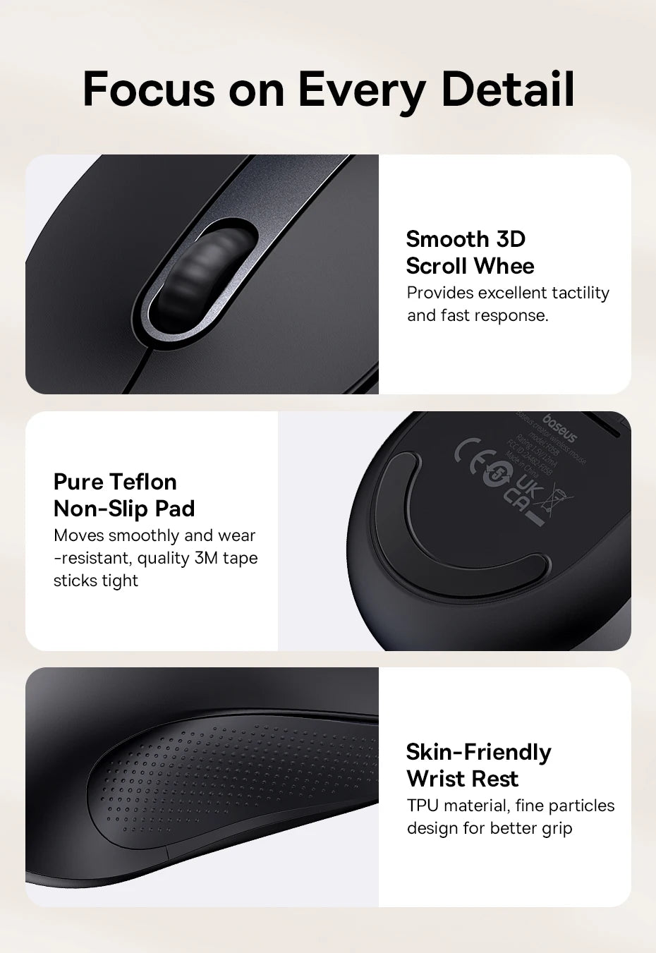 Baseus F02 Wireless Mouse – Ergonomic & Bluetooth