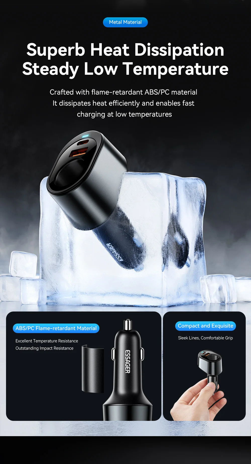 Essager 120W Car Charger Quick Charger Cigarette Lighter QC3.0 USB Type C Fast Charging in Car For iPhone 15 14 13 Xiaomi Laptop