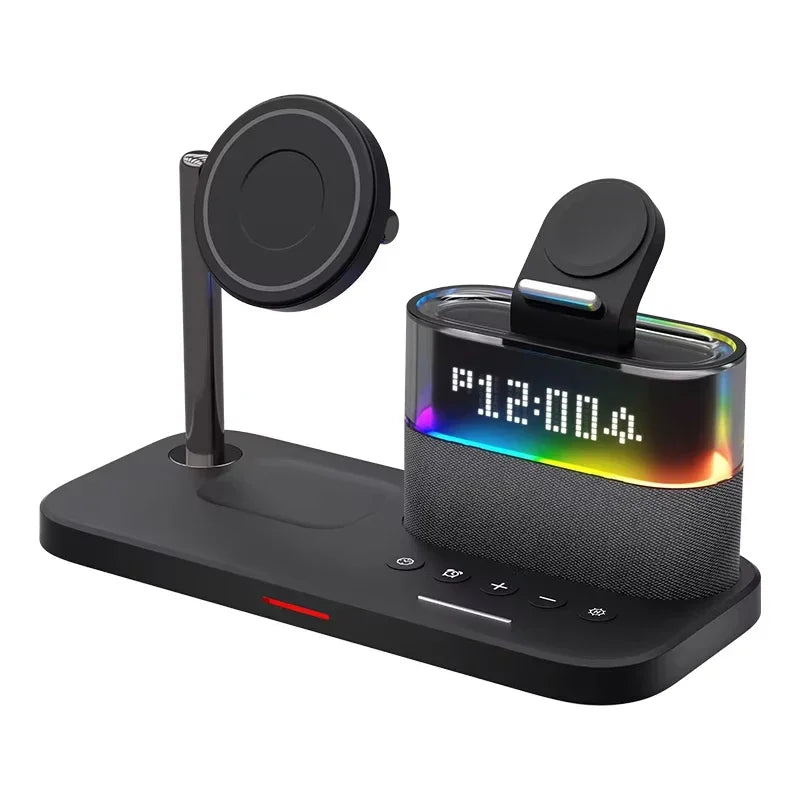 Magnetic 5-in-1 Wireless Charger – Night Light & Alarm Clock