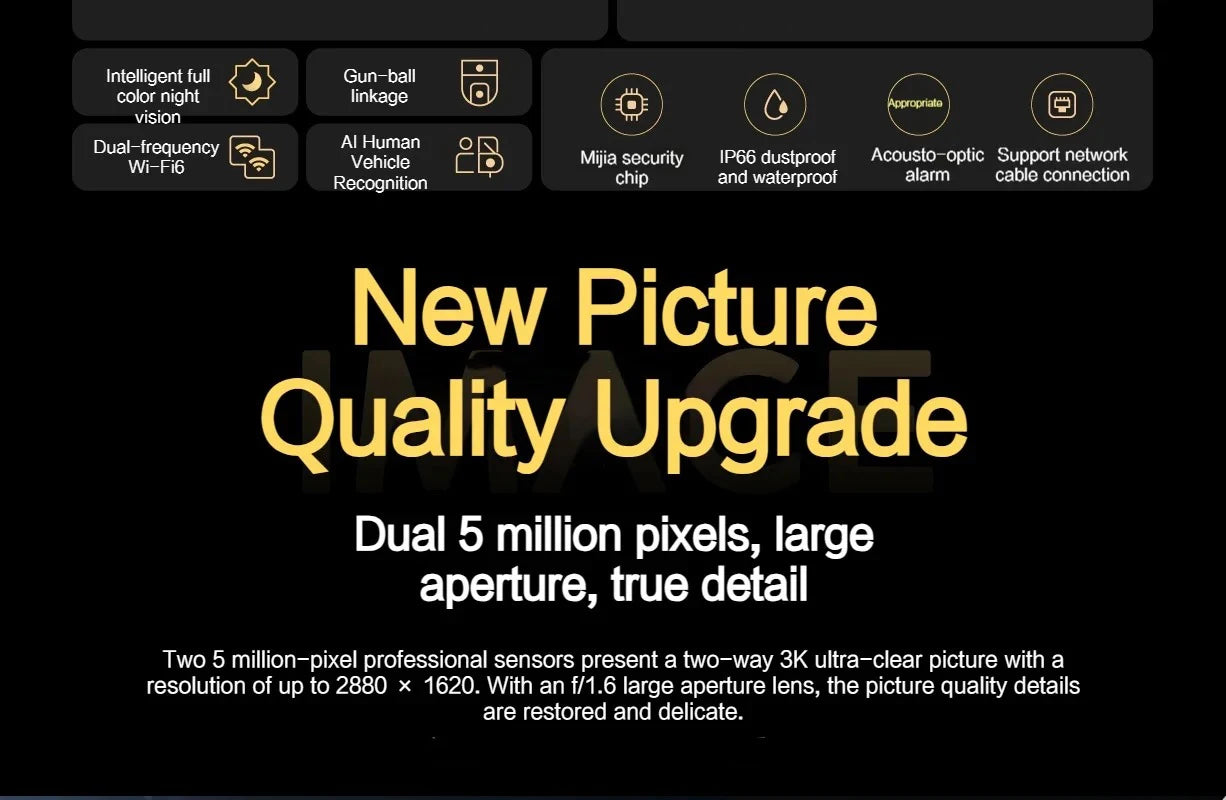 New Xiaomi Outdoor Camera 4 Dual Lens 5MP 3K HD Dual View Monitoring Panoramic Closeup Tracking IP66 Weatherproof AntiTheft - CN