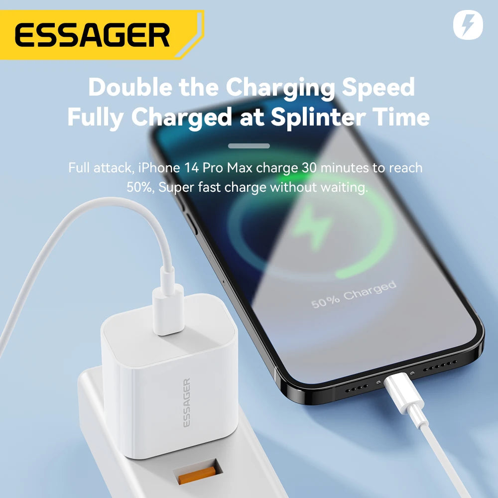 Essager 20W Charger Fast Charging Type-C Lightning Charger Set PD QC Quick Charge  For  iPhone 14 13 12 11 iPad Pro Max