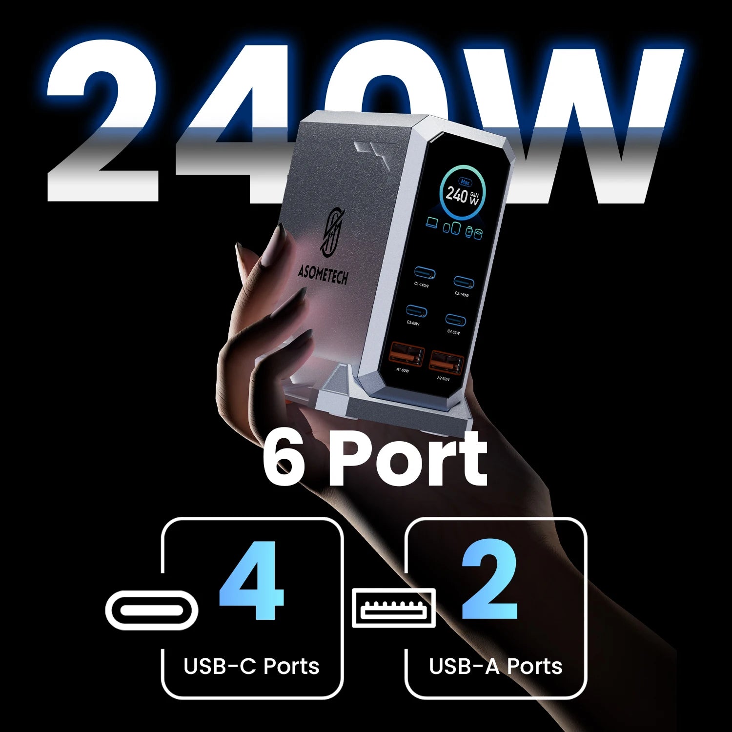 240W GaN USB-C Charger – 6-Port PD3.1 Fast Charging