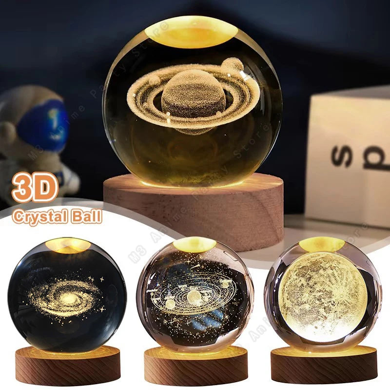 3D Galaxy Crystal Lamp – Bedside Night Light