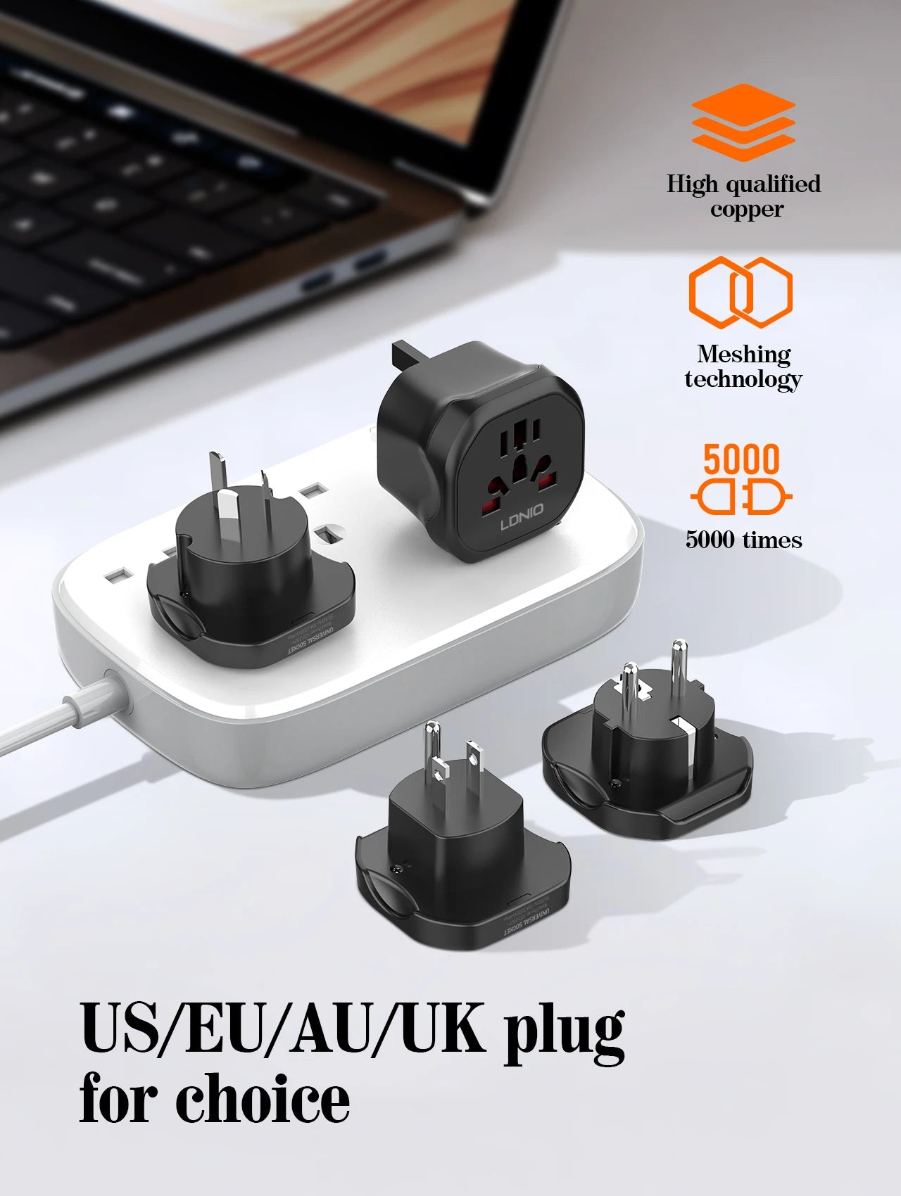 LDNIO Universal Travel Adapter – AU / UK / US / EU Plug Converter
