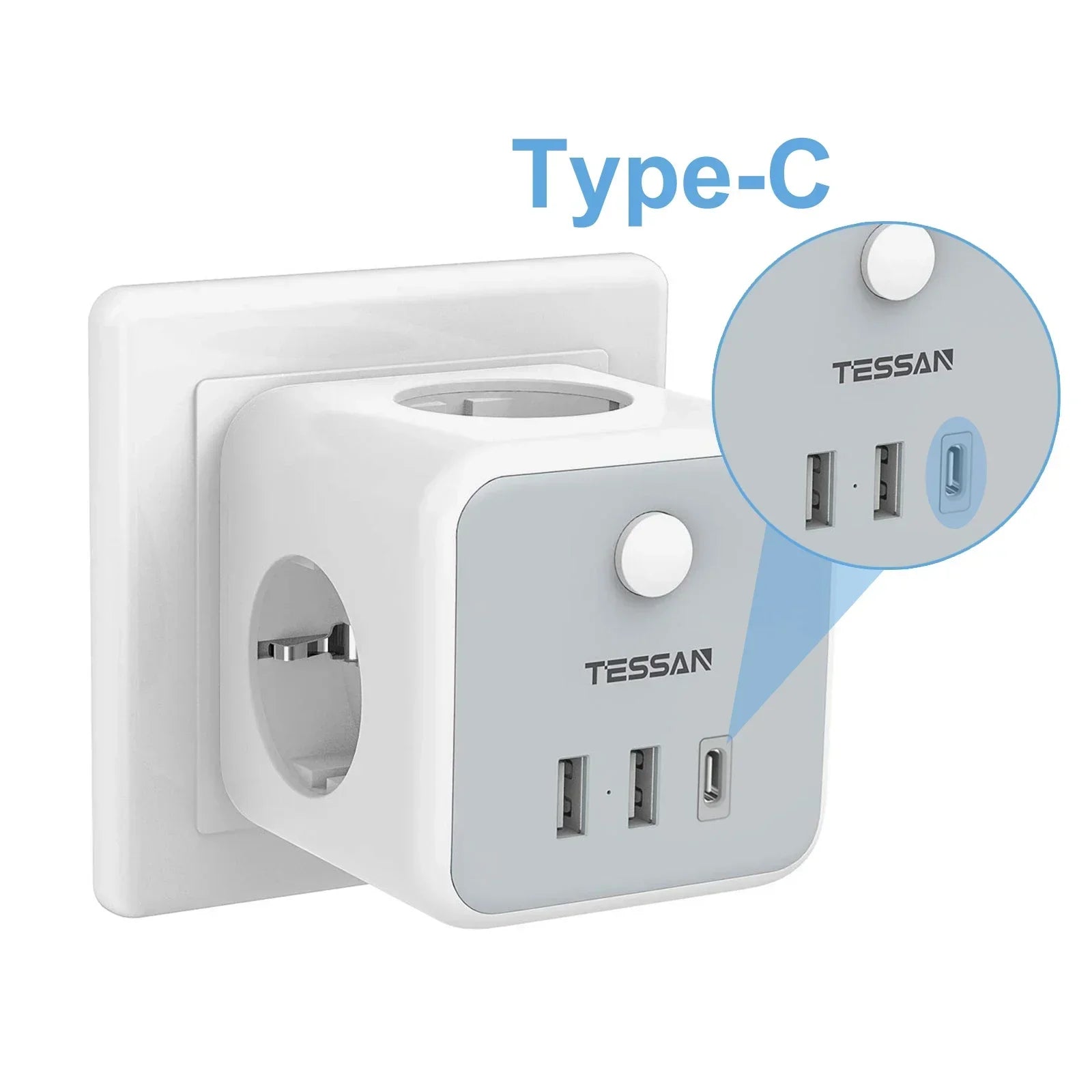 TESSAN Wall Power Strip – USB Ports & Overload Protection