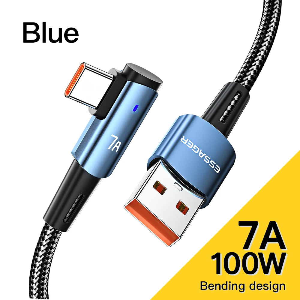 Essager 100W USB-C Cable – 90° Fast Charging & Data Wire