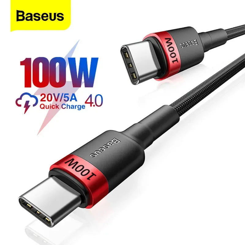 Baseus 100W USB-C to USB-C PD Fast Charging Cable – 5A for iPhone, MacBook & Samsung