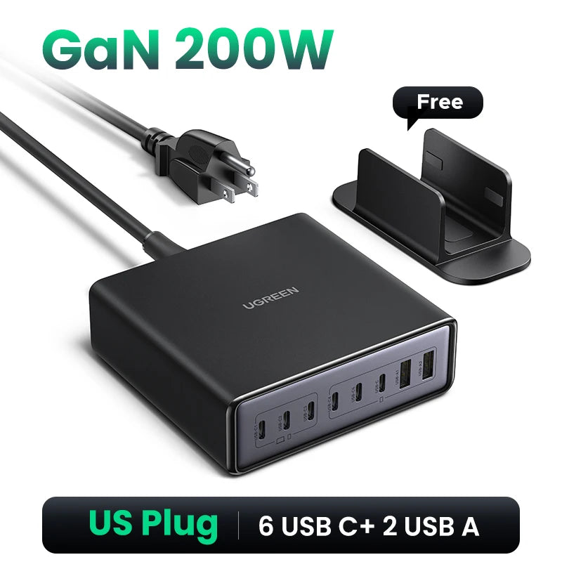UGREEN 200W/100W/65W GaN Fast Charger – Desktop USB-C