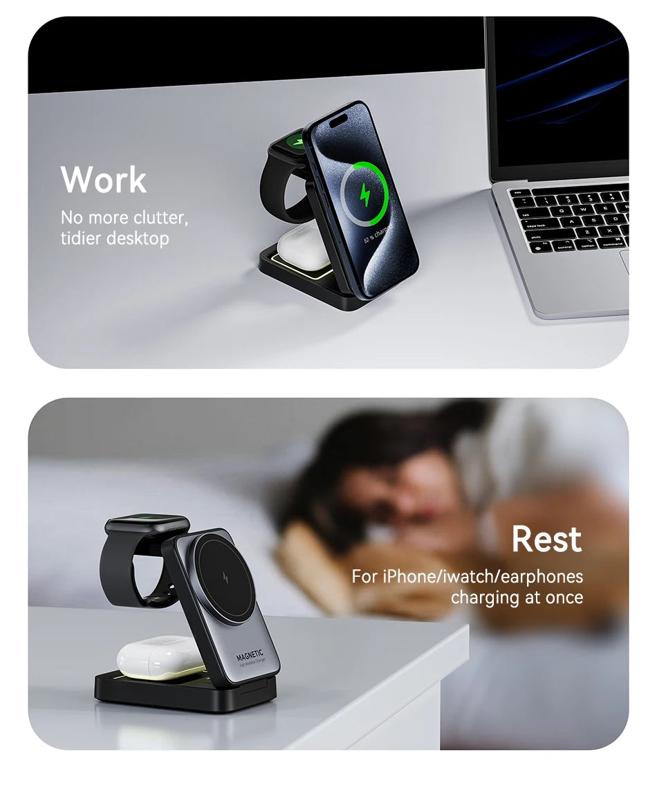 ROCOREN 3-in-1 Foldable Magnetic Wireless Charger