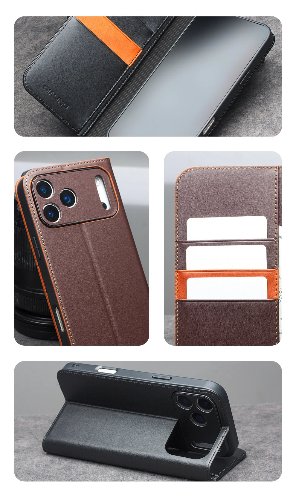QIALINO Genuine Leather Wallet Case for iPhone 17 Pro Max – Handmade Flip Cover with Card Slots