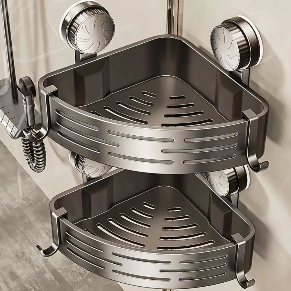 Triangular Suction Cup Bathroom Shelf – No-Drill Corner Storage Organizer