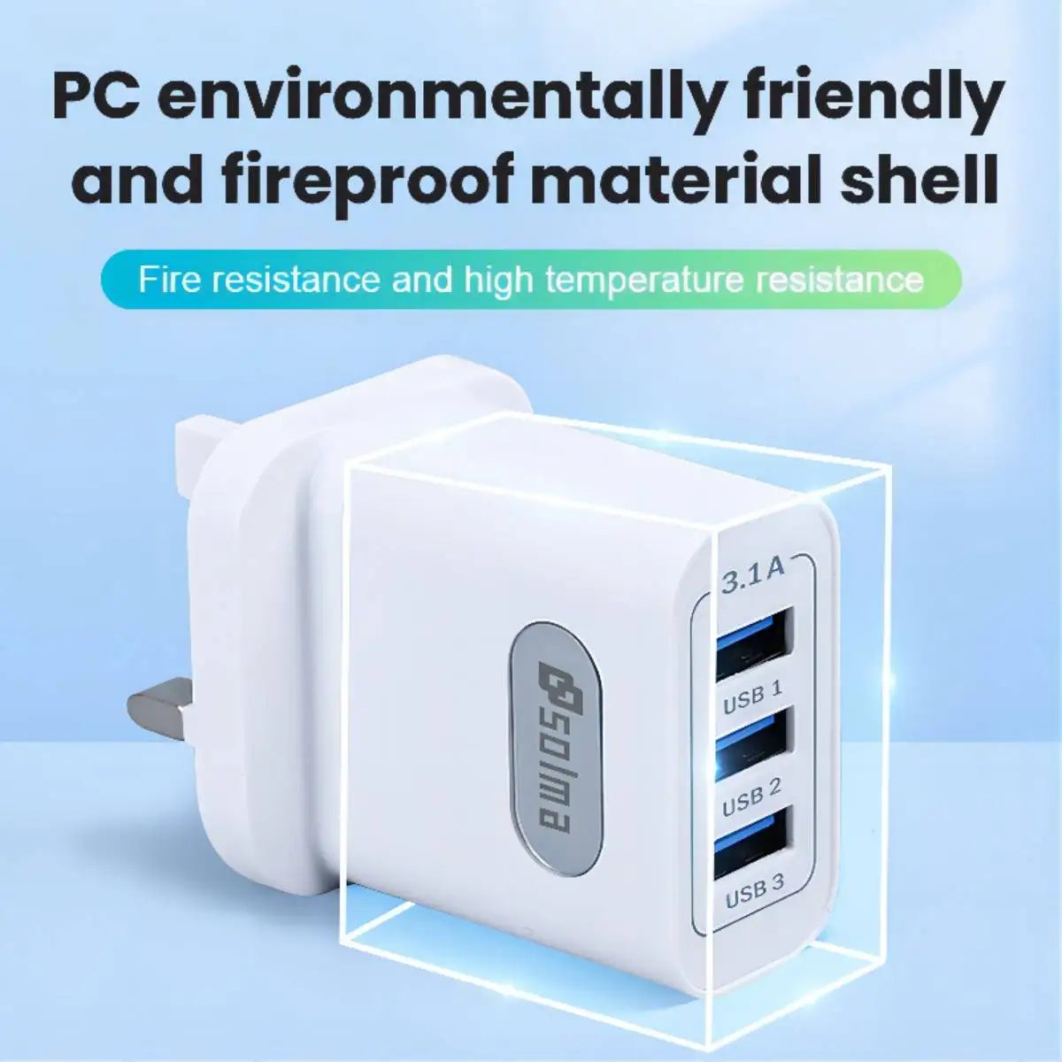 SOLMA Fast USB Charger – 3 Ports, 3.1A for Smartphones