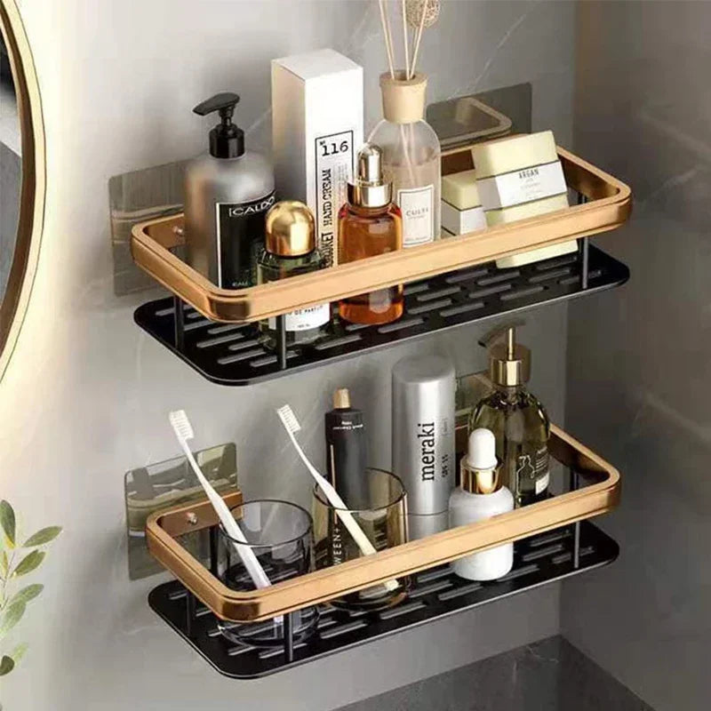 Aluminum No-Drill Shelf – Bathroom & Kitchen Wall Storage Organizer