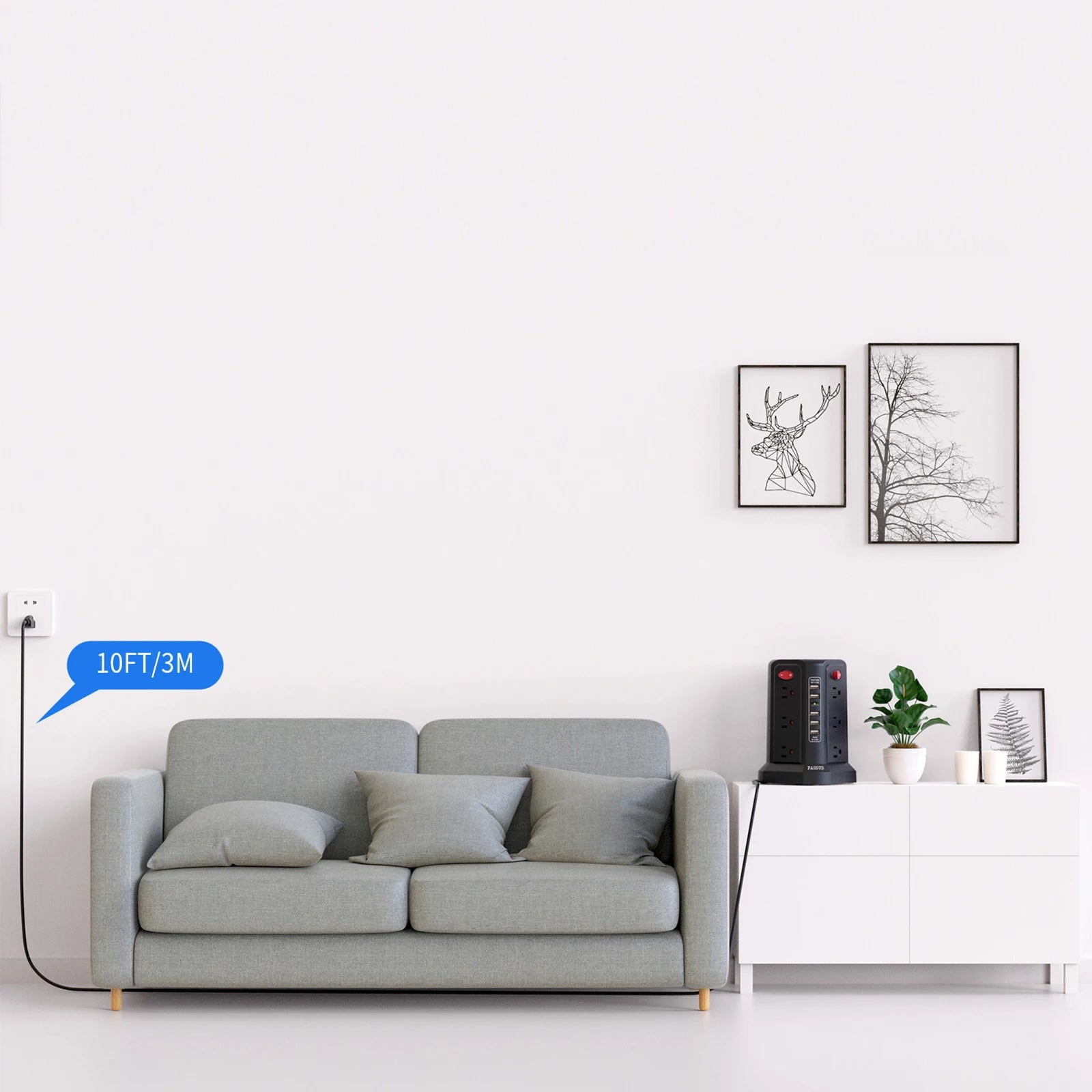 PASSUS 10ft AC Power Extender – 12 Outlets & 5 USB Ports