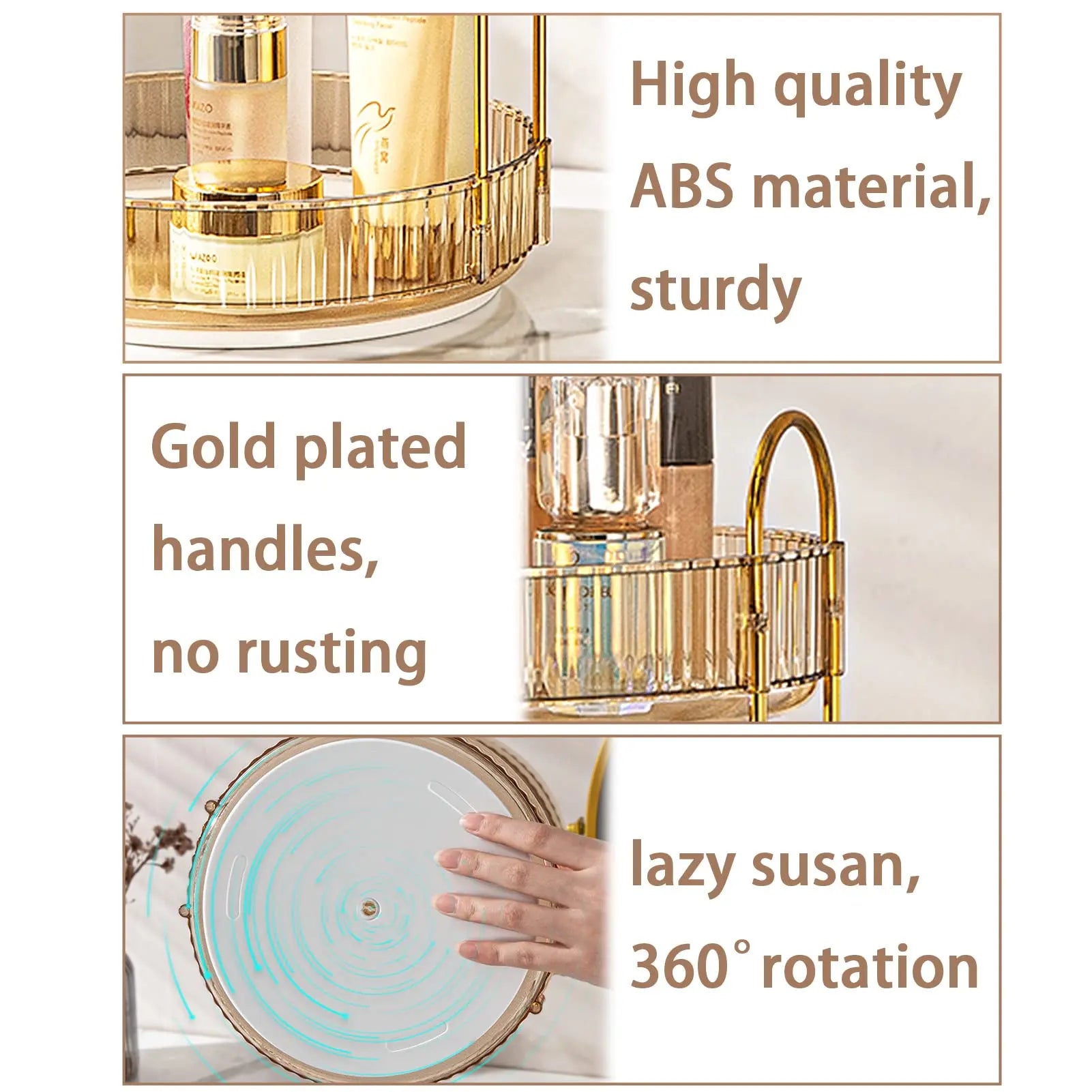 High-Capacity Cosmetic Organizer – 3-Tier Rotating Vanity Storage
