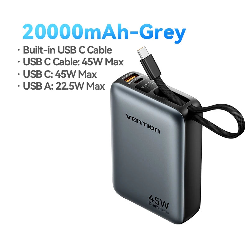 45W Portable Power Bank – 20000mAh Fast Charger for Phones