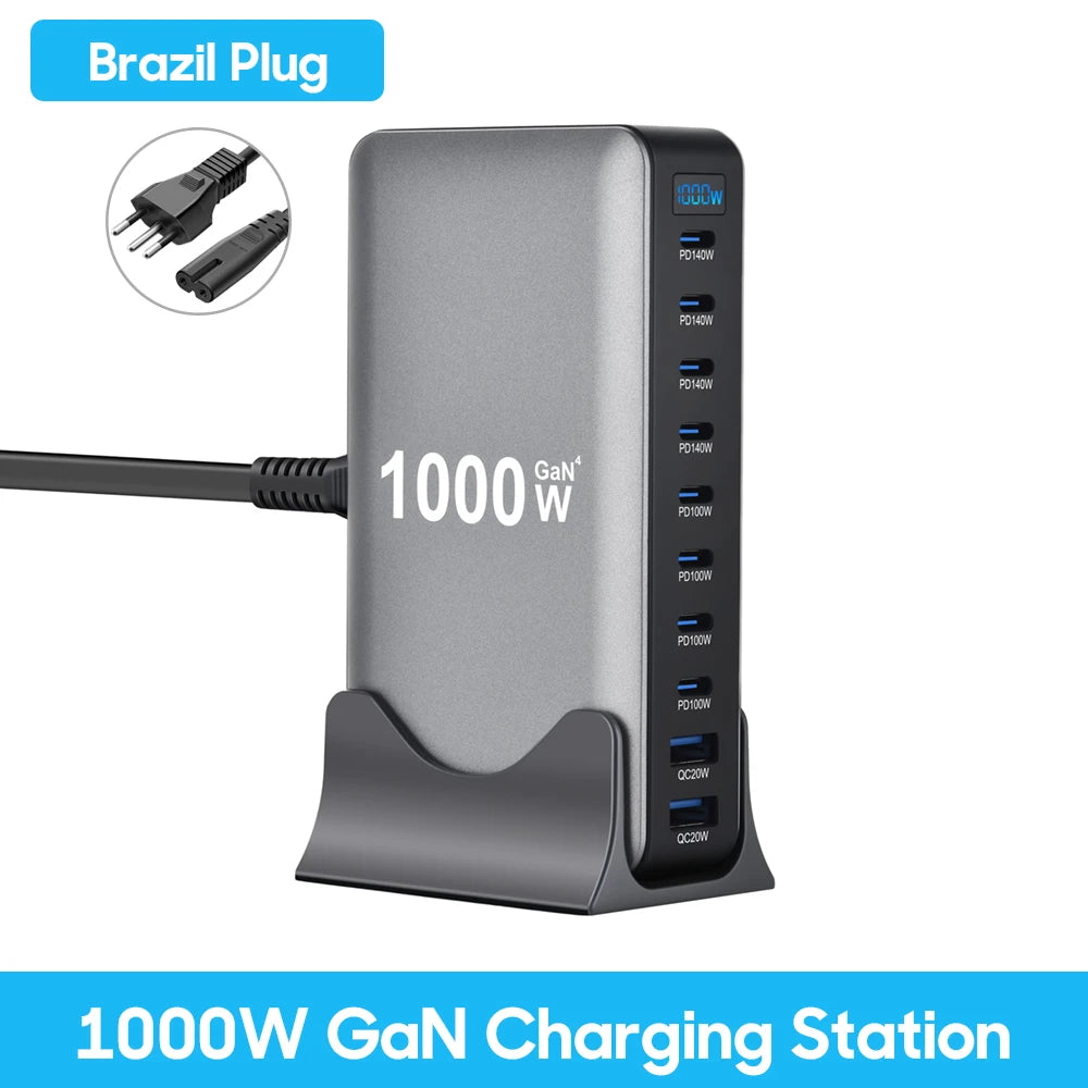 10-Port GaN Desktop Charger – Fast PD Charging for Laptop & Phone