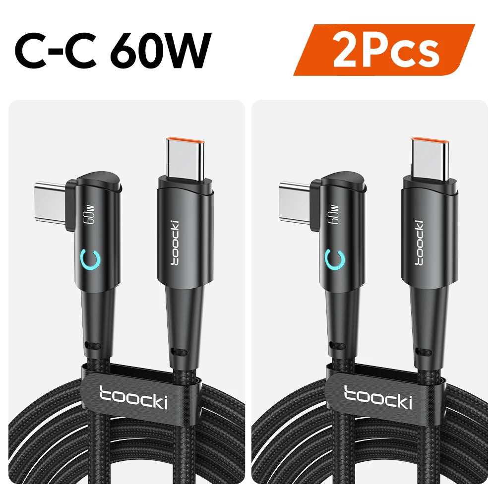 TOOCKI 100W USB-C to USB-C Cable – 90° PD Fast Charging Cable for Laptop, Tablet & Phone