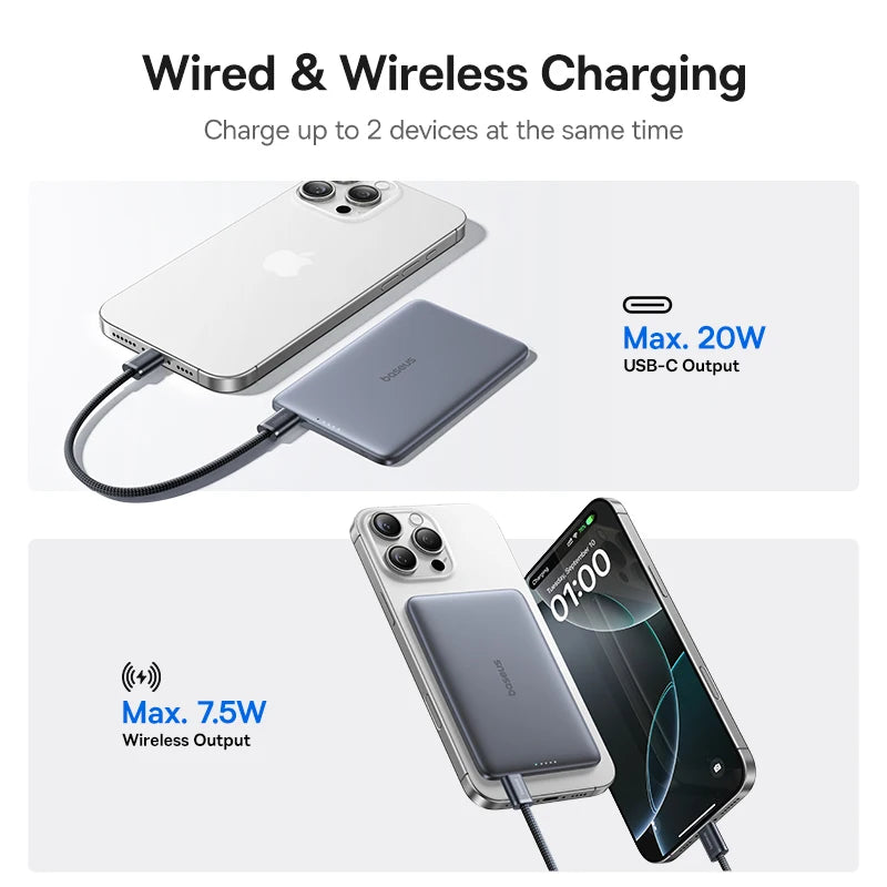 Ultra-Slim Baseus Magnetic Power Bank – 5000mAh