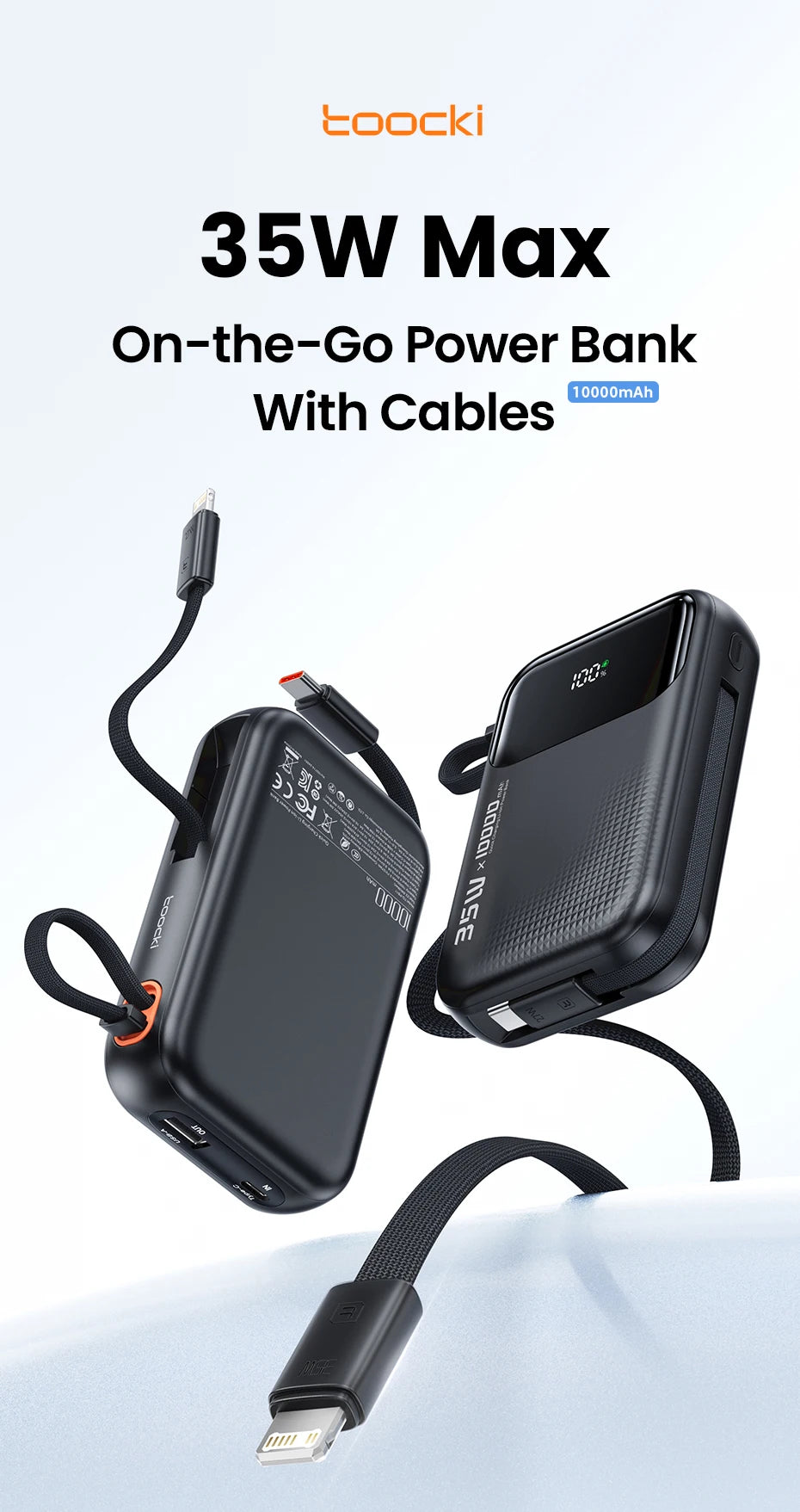 35W Portable Power Bank with Built-in Cable – QC PD 3.0 Fast Charge