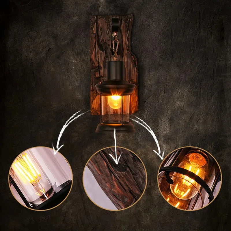 Rustic Wall Lamp – Industrial Wood & Metal Wall Sconce
