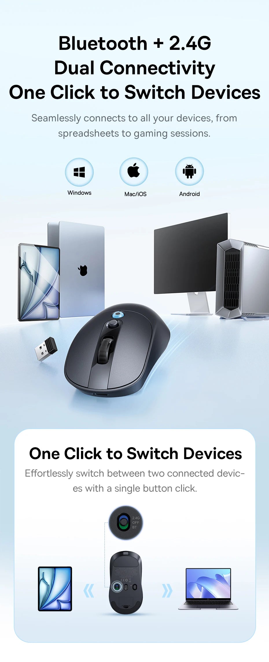 Baseus EM2 Wireless Mouse – Ergonomic, Silent, Type-C Charging