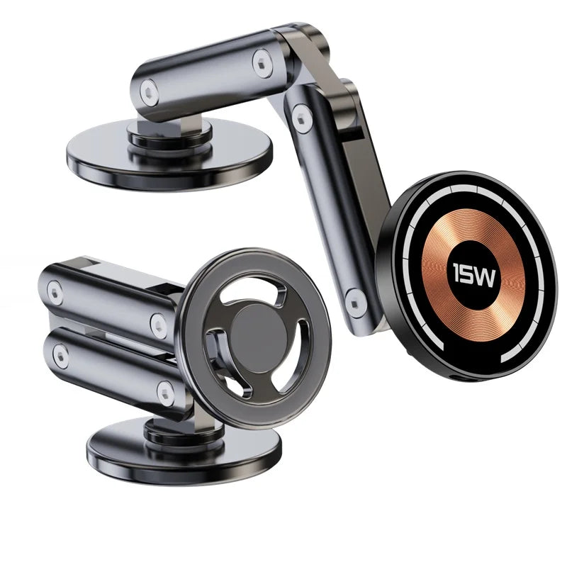 Magnetic Car Charger Holder – 15W Wireless Fast Charge