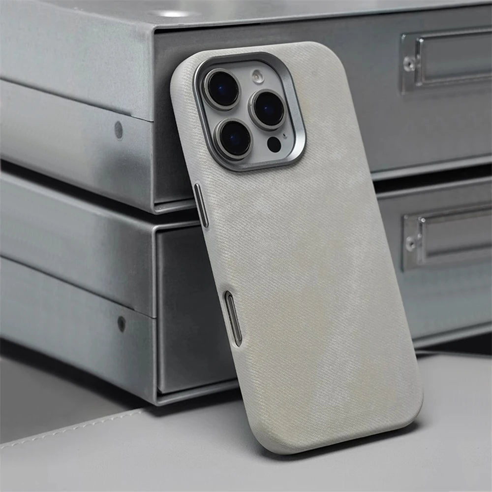 Luxury Fiber Leather Magnetic Shockproof Case – iPhone 15–17 Series