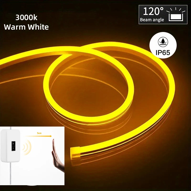 USB 5V Neon LED Strip Light Waterproof Flexible Tape with Hand Sweep Sensor Dimmer Switch for Home Room Decoration Lighting