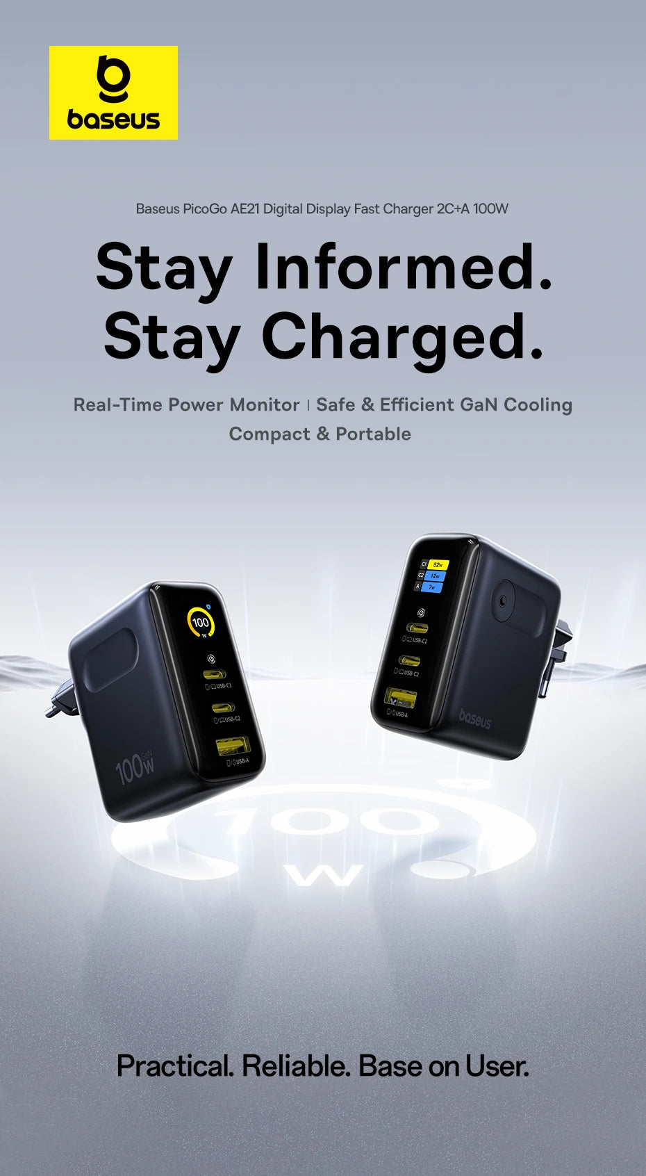 Baseus 100W Fast Charging Display Charger – USB-C for Phone & Tablet