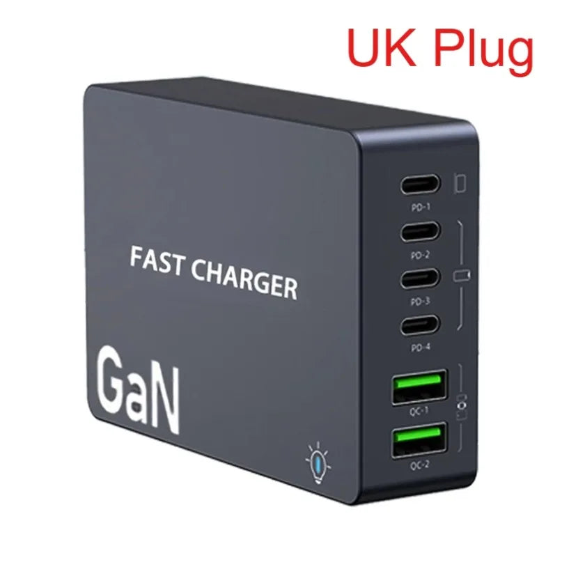 990W GaN Desktop Charging Station – 6-Port Fast Charger with 4 USB-C & 2 USB-A Ports