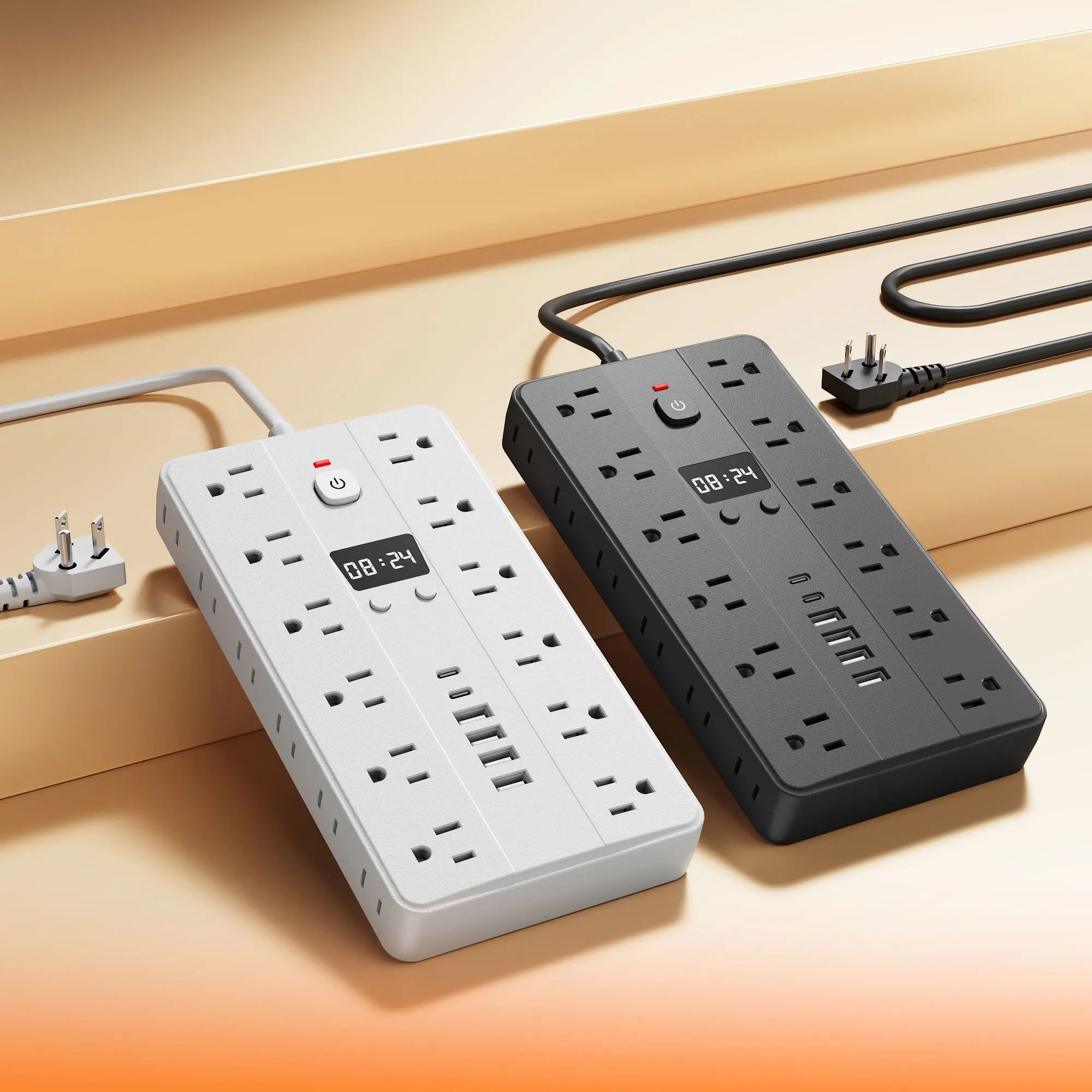 31-in-1 Multifunctional Power Socket – 24 AC Outlets, 4 USB & 2 USB-C with Time Display