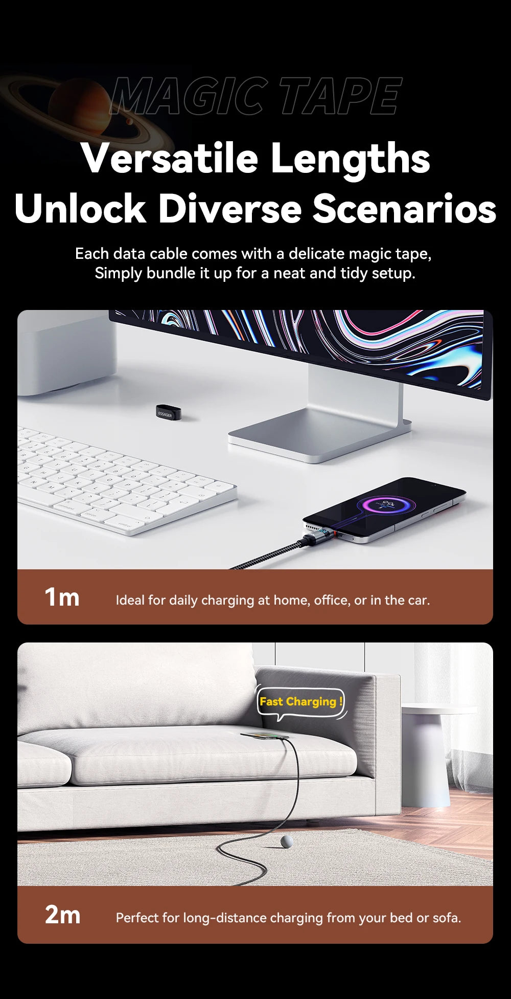 Essager 100W USB C to Type C Digital Display Cable Fast Charging 5A Type C to Type C Cable For MacBook pro Xiaomi Huawei Samsung