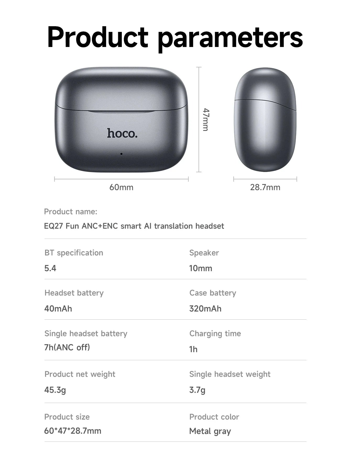 HOCO EQ27 AI ANC+ENC Bluetooth Earbuds – Smart Translation, HiFi Sound