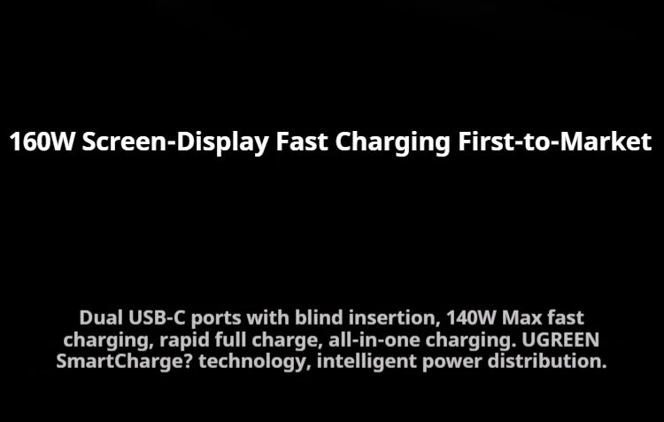 UGREEN GaN Charger 160W PD3.1 Fast Charging Phone Charger With Five Ports USB-C/A AI Smart Display For iPhone17 Tablets Laptops